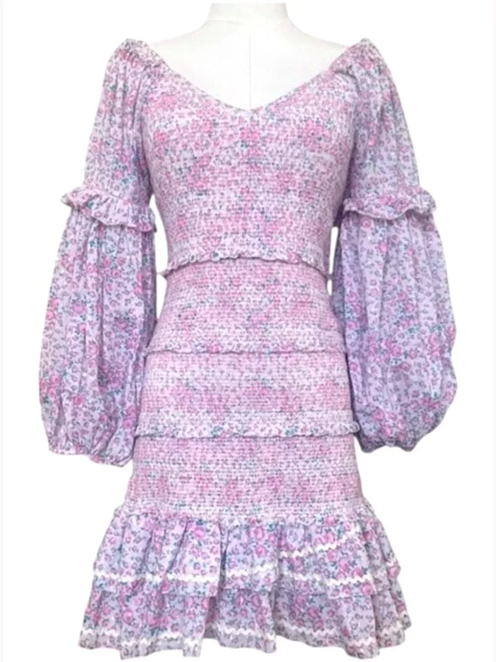 LoveShackFancy Ensley Mini Dress Candy Heart Smocked Puff Sleeve S